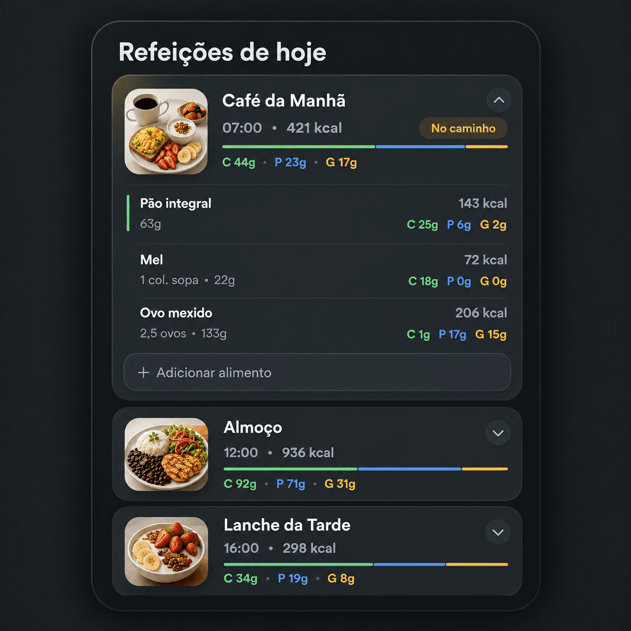 Tela Tela Hoje do aplicativo Nutrift